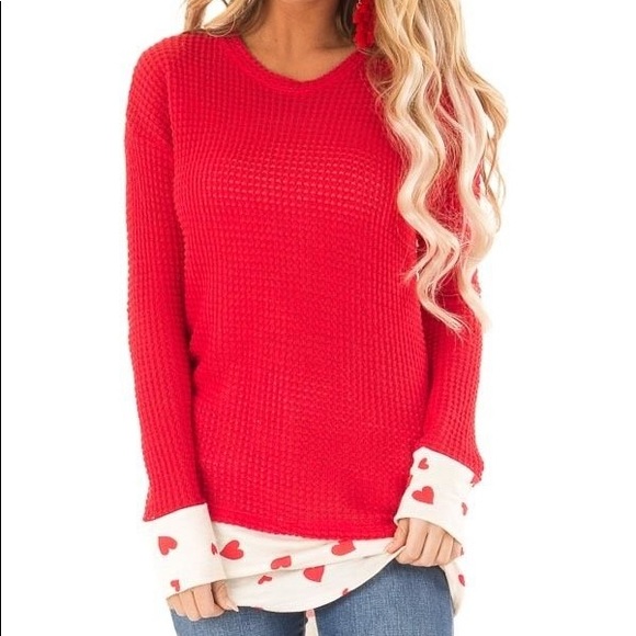Native People Tops - Native People Waffle Knit Top w/Heart Print Trim